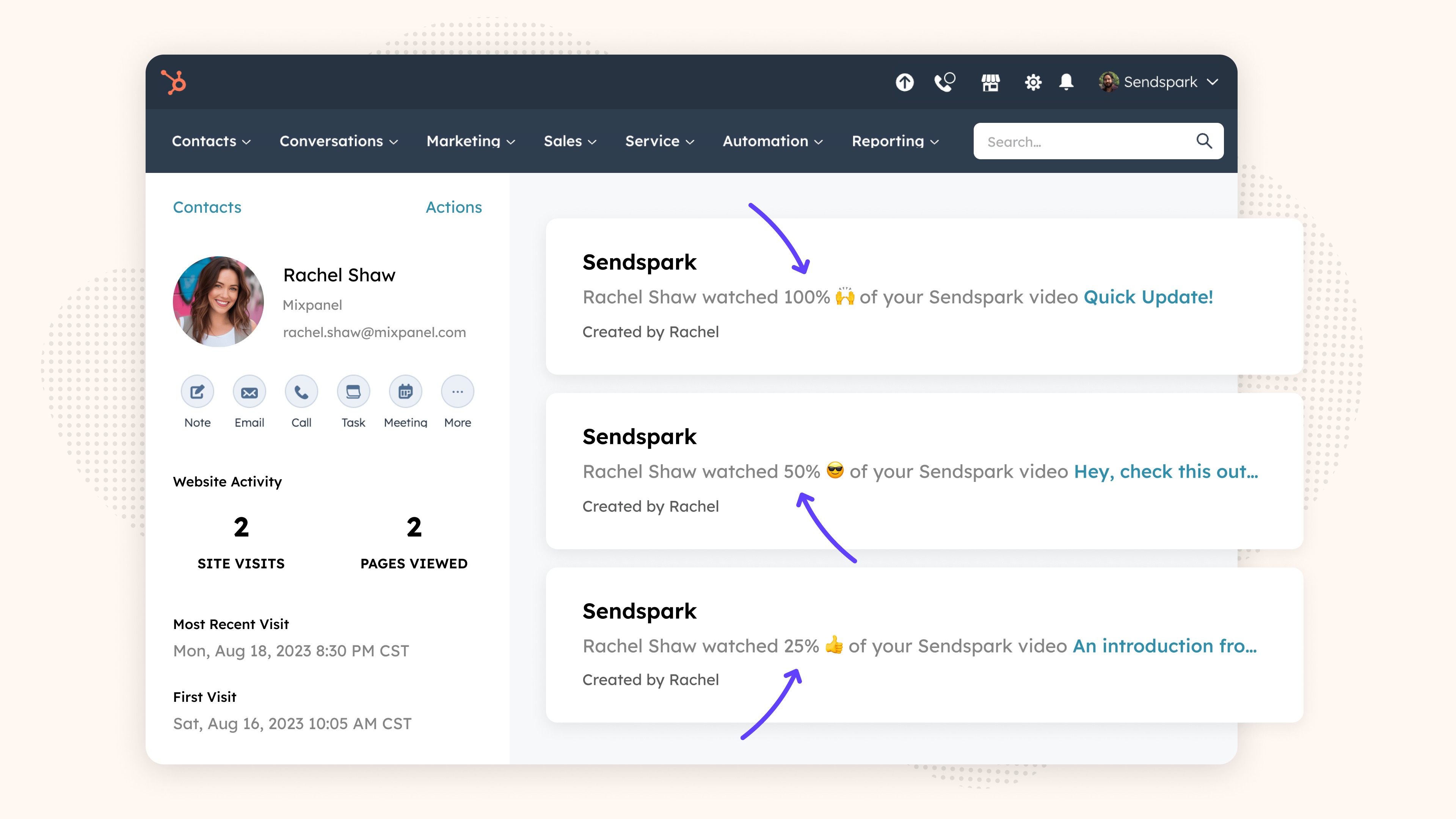 See real time viewer data in HubSpot
